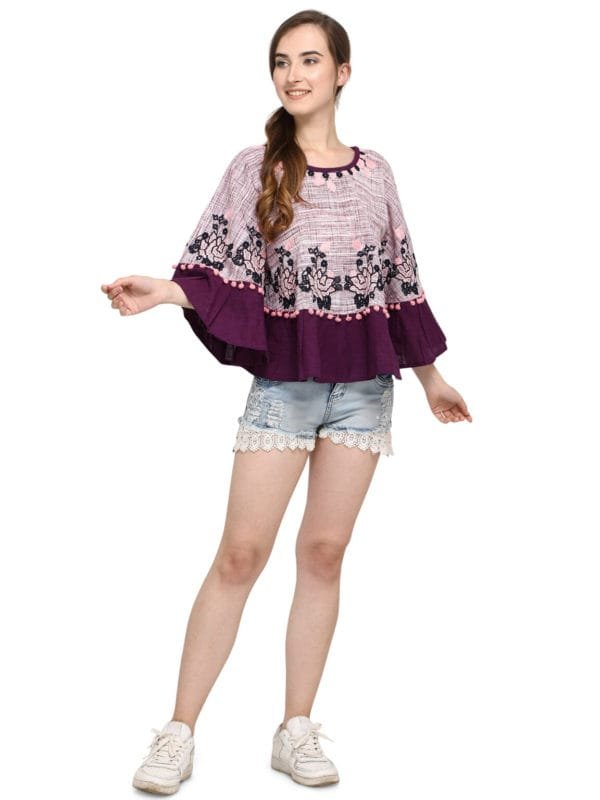 Purple Frill Slub Khadi Poncho