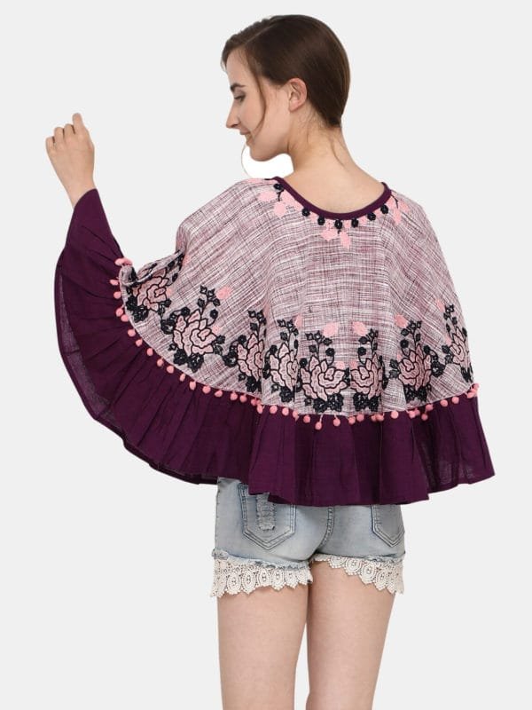 Purple Frill Slub Khadi Poncho