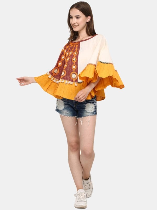 One-Sided Embroidered Rust zam-zam Poncho