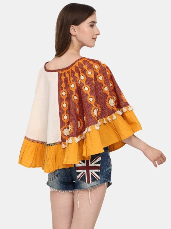 One-Sided Embroidered Rust zam-zam Poncho