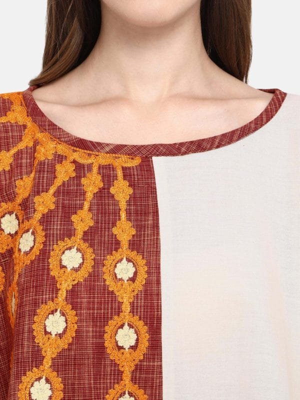 One-Sided Embroidered Rust zam-zam Poncho