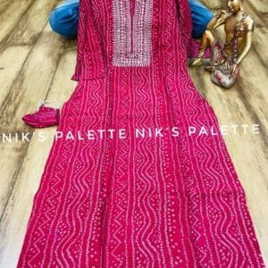 Pink Rayon Bandhani Kurti With Sitara Work