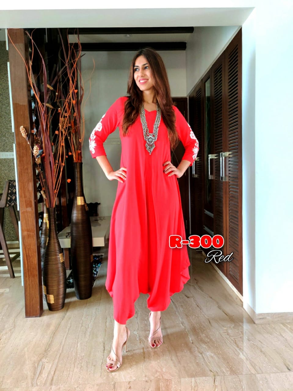 Red Cotton Dhoti Jumpsuit