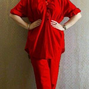 Red Cotton Co-Ord Set with Rangoli Lace