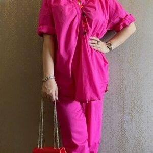 Magenta Cotton Co-Ord Set with Rangoli Lace