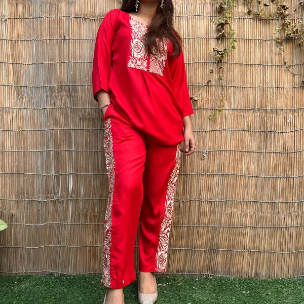 Red Parsi Work Coord Set