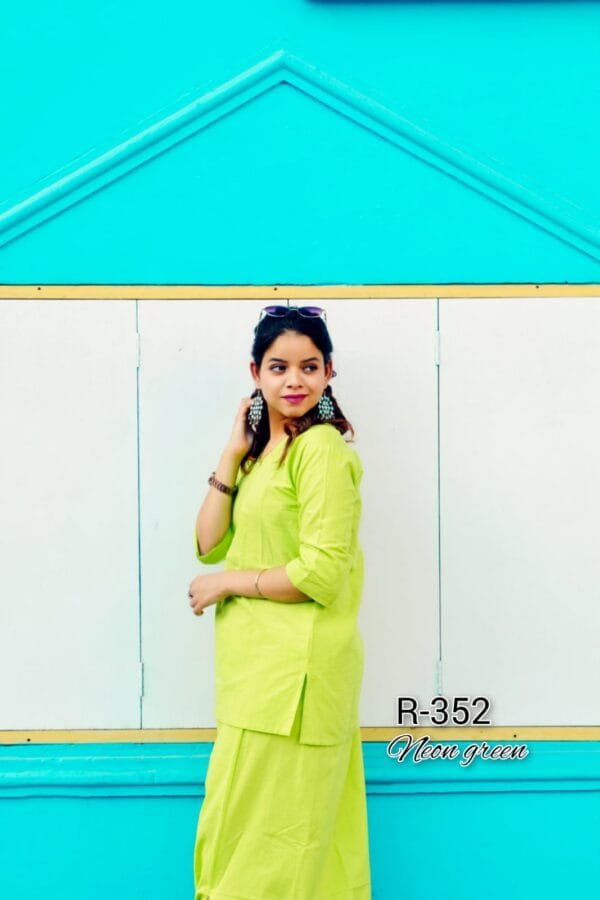 Neon Green Cotton Dhoti Co-Ord Set - Image 2