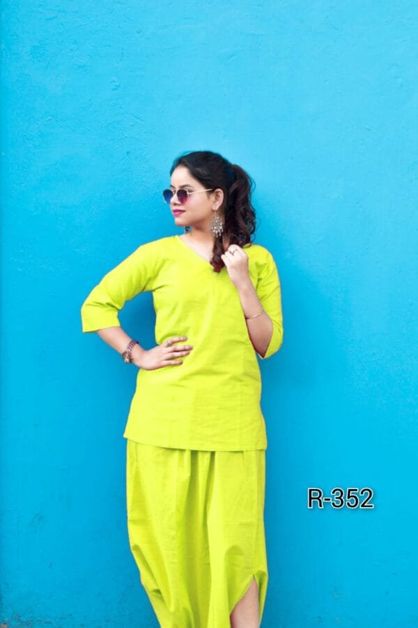 Neon Green Cotton Dhoti Co-Ord Set