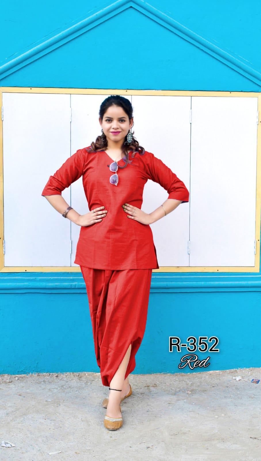 Red Cotton Dhoti Co-Ord Set
