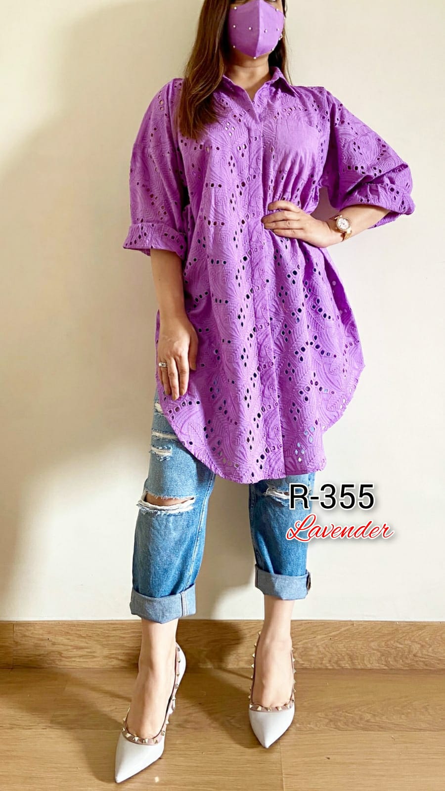 Lavender Oversized Schiffli Shirt
