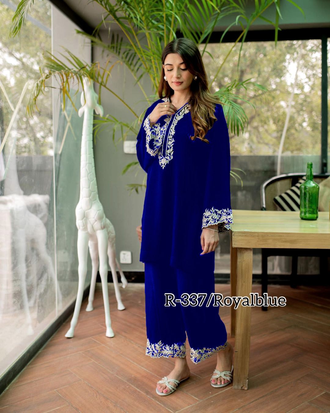 Blue Embroidery Co-ord Set