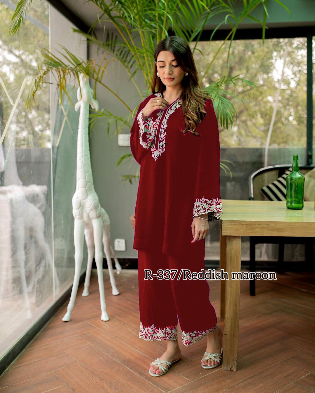 Maroon Embroidery Co-ord Set