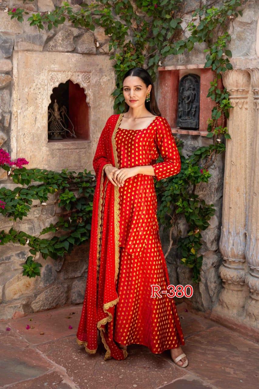 Red Silk Brocade Sharara Suit