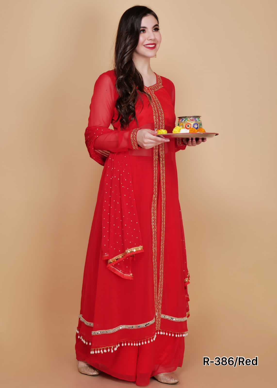 Red Georgette Festive Outfit