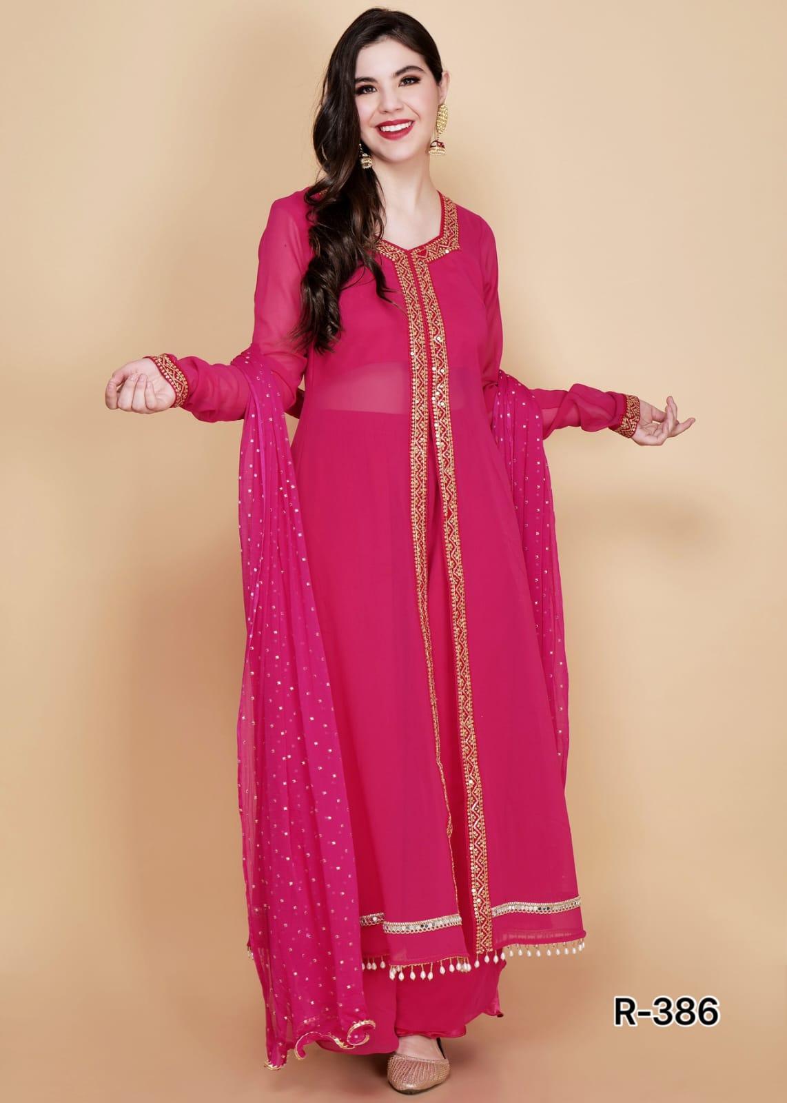 Magenta Georgette Festive Outfit