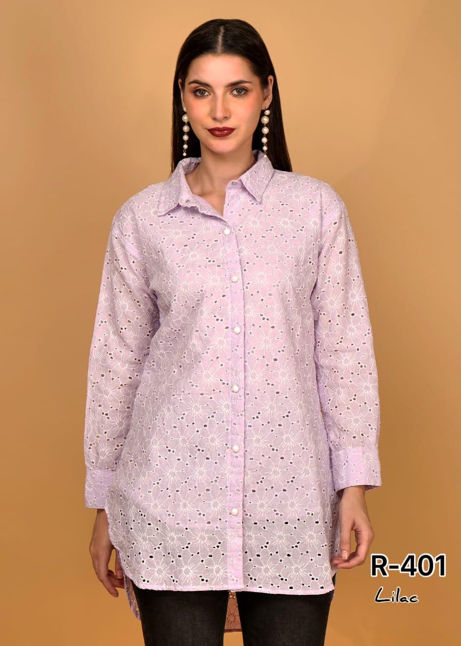 Lilac Schiffli Cotton Shirt