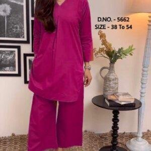 Pink Cotton Slub Kurti & Pant Set