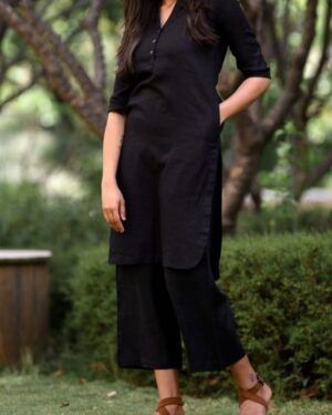 Black Office Wear Solid Cord Set
