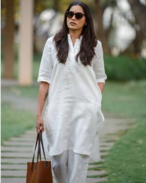 White Office Wear Solid Cord Set