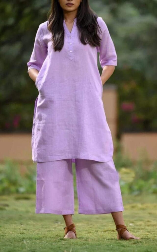 Purple Office Wear Solid Cord Set