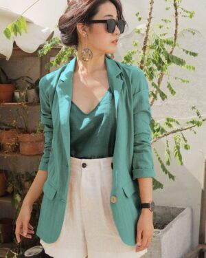 3-Piece Cotton Blazer & Shorts Set