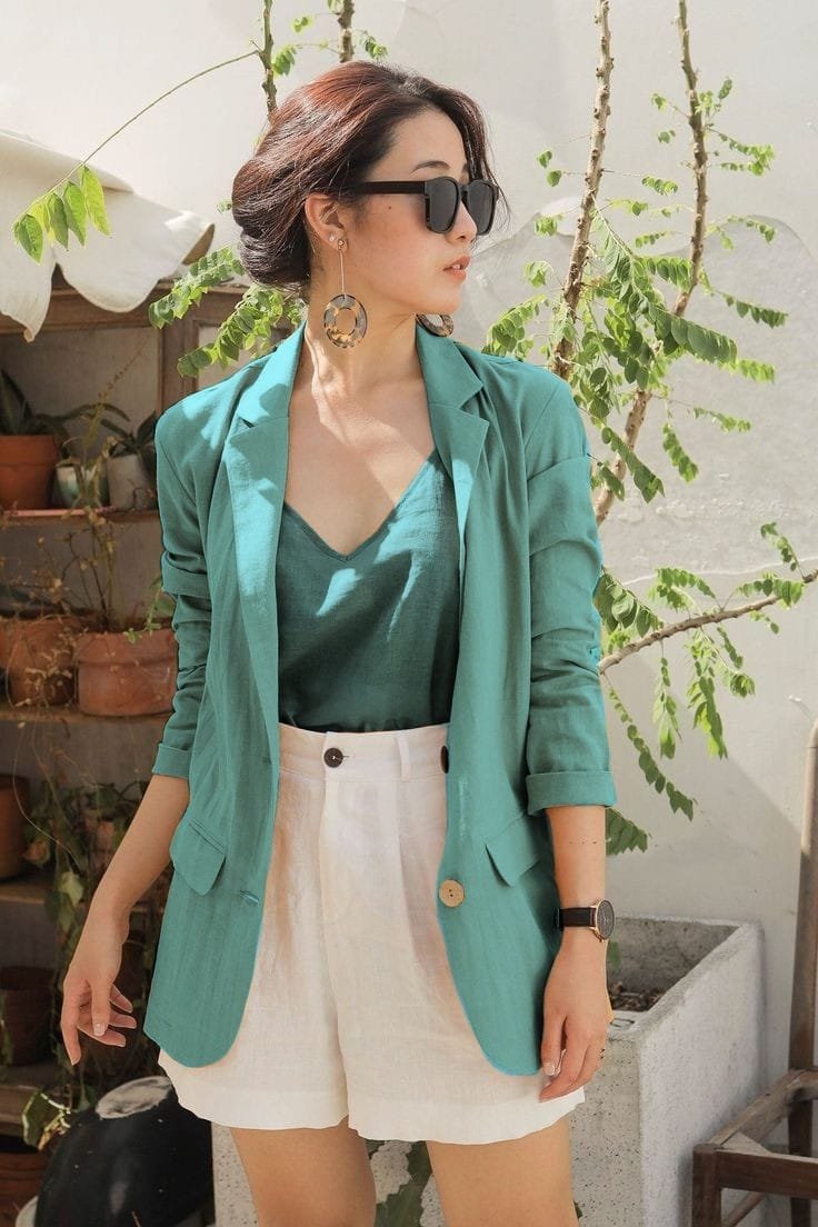 3-Piece Cotton Blazer & Shorts