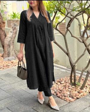 Black Cotton Kurta Pant Set