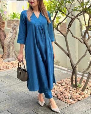 Blue Cotton Kurta Pant Set