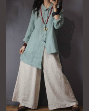 Casual Up-Down Long Shirt with Flowy Palazzo