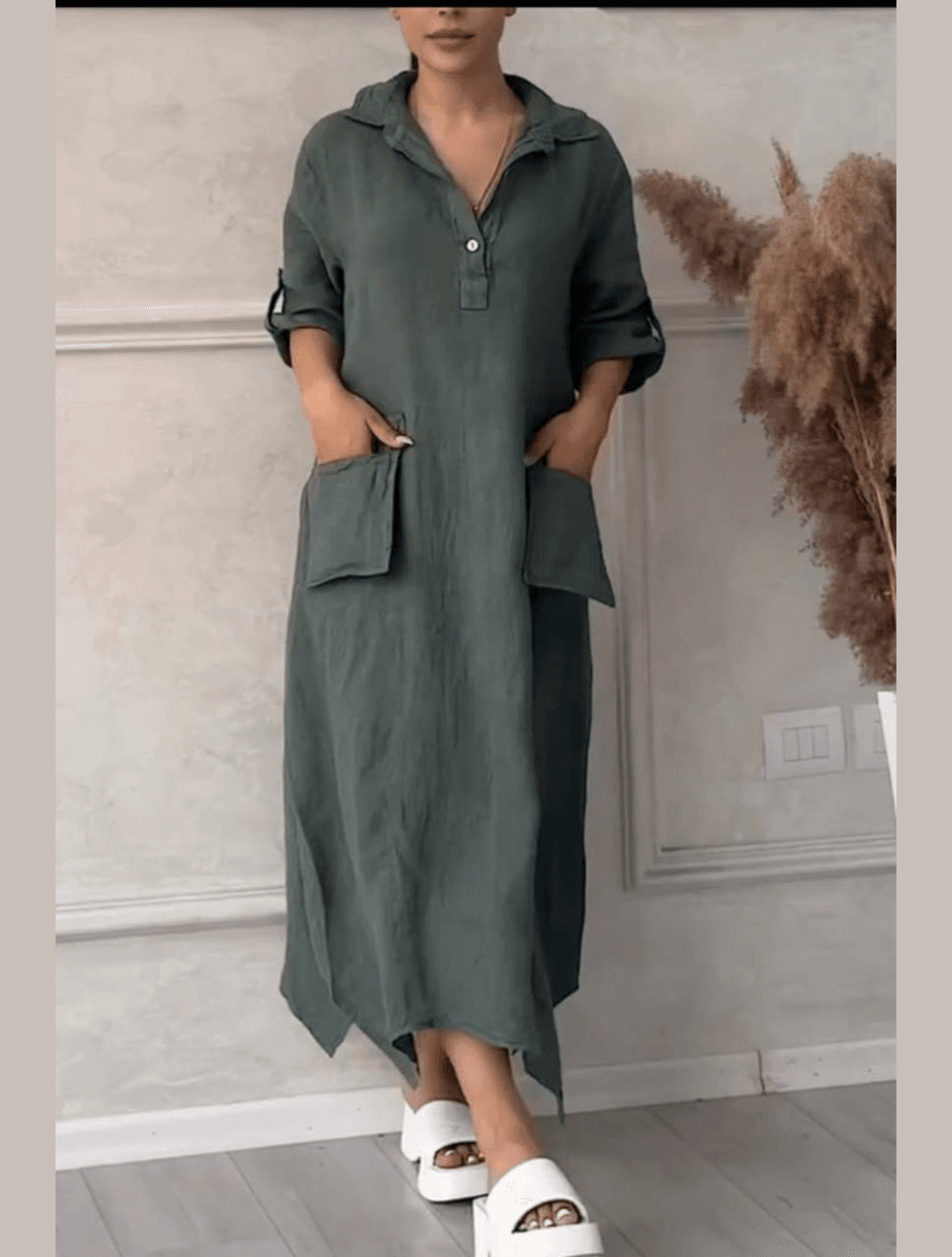 Cotton Long Dress with Joel Pockets