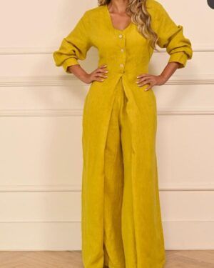 Trendy Buttoned Long Kurta Plazo Set