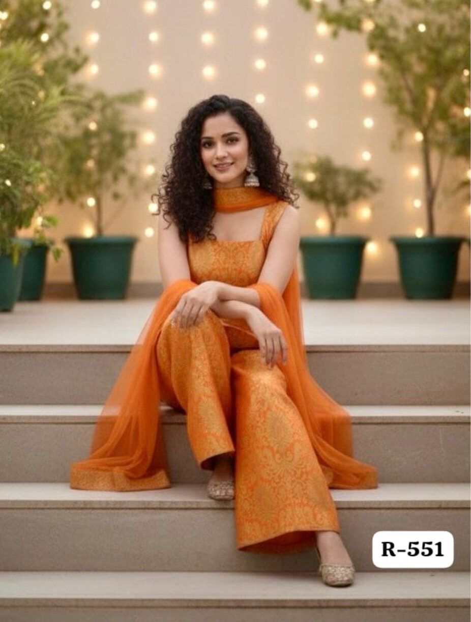 Party Wear Brocade Suit Set - Image 7