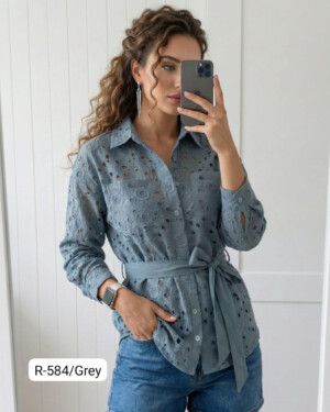 Schiffli Embroidered Cotton Shirt