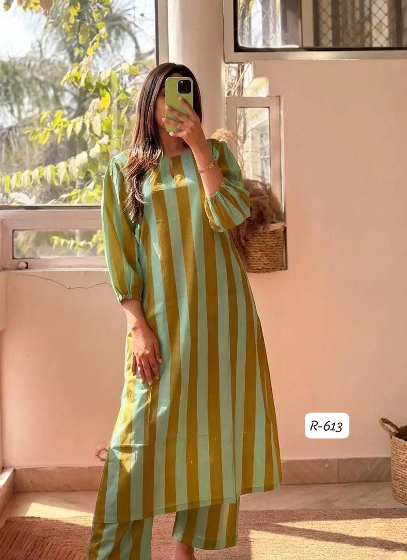 Trendy Striped Cotton Co-ord Set