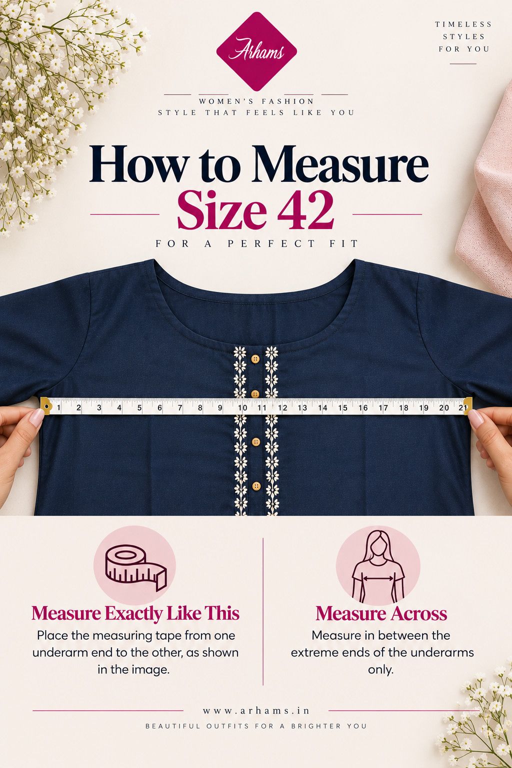 Arhams Size 42 Kurti Measurement Guide